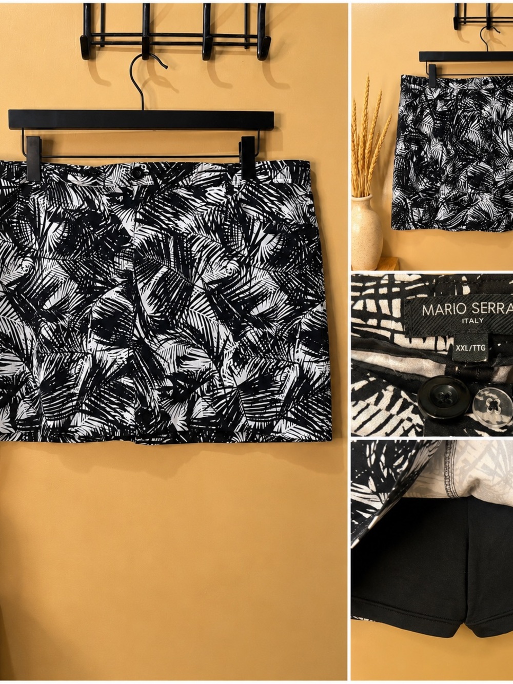 Mario Serrani Black & White Palm-Print Skort